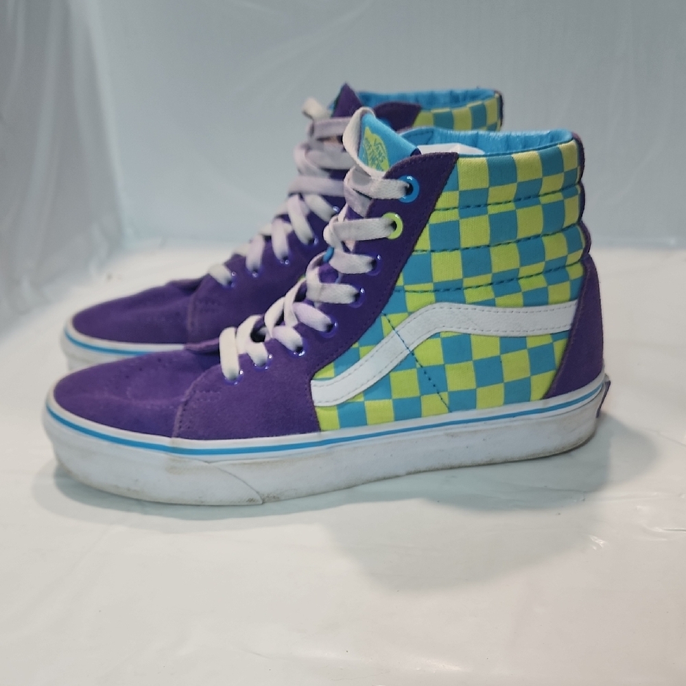 Vans Hi Checkered Purple Skate Shoes Men's SZ 6 Women's Size 7.5 Pre-owned